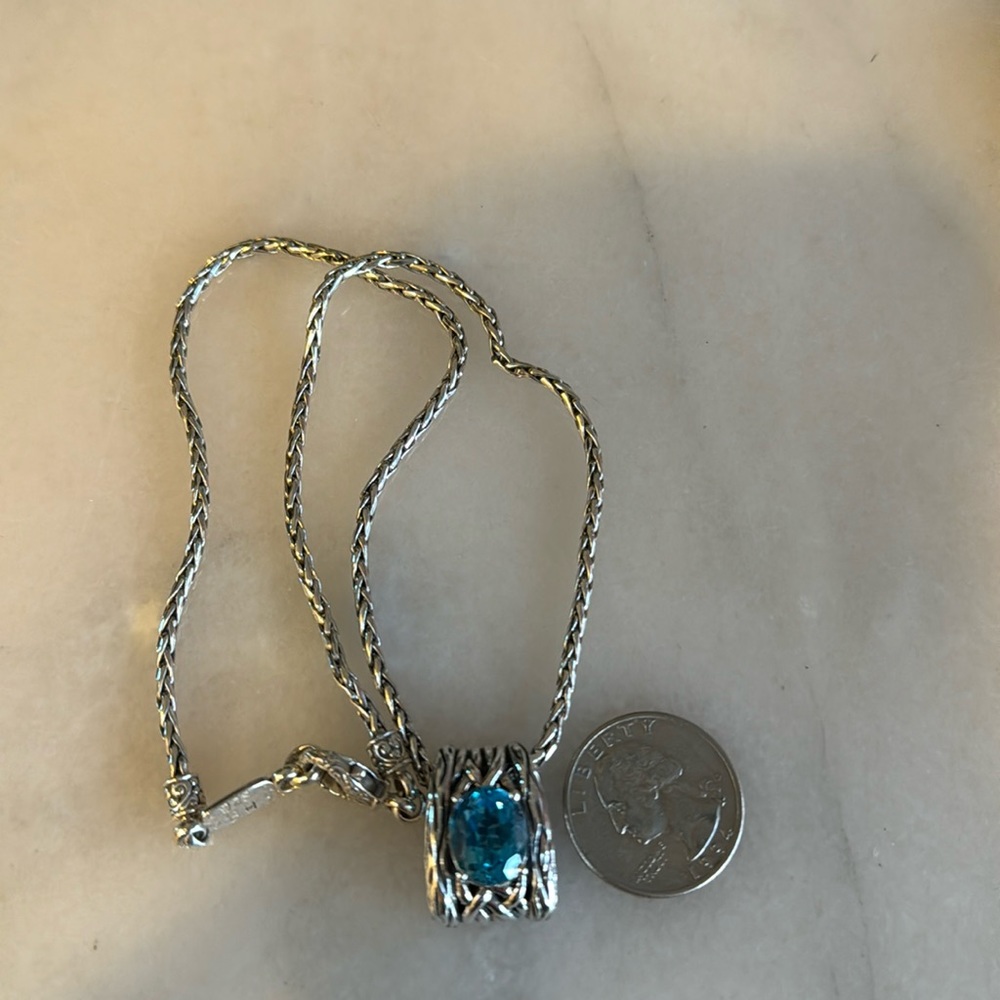 EFFY sterling silver and blue topaz pendant  17 inch EFFY chain